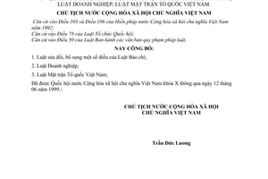 Lệnh công bố Luật bổ sung Luật báo chí; Luật doanh nghiệp; Luật mặt trận tổ quốc Việt Nam  05/L-CTN