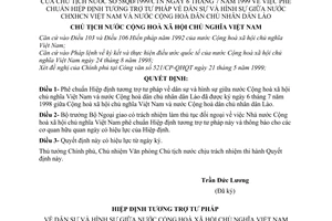 Quyết định 58QĐ/1999/CTN phê chuẩn hiệp định tương trợ tư pháp dân sự hình sự Việt Nam và Lào