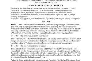 Decision No. 236/1999/QD-NHNN7 of July 7, 1999, on carrying cash in foreign currencies and Vietnamese dong through boder gates