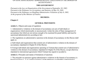 Decree No. 49/1999/ND-CP of July 8, 1999, on sanctions against administrative violations in the domain of accountancy