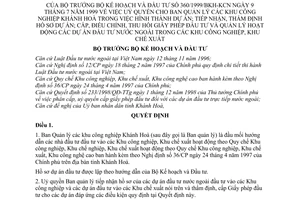 Quyết định 360/1999/BKH-KCN uỷ quyền Ban quản lý KCN Khánh Hoà hình thành dự án; tiếp nhận, thẩm định,quản lý dự án đầu tư nước ngoài tại KCN KCX