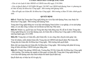 Quyết định 43/1999/QĐ-CT thành lập Trung tâm Công nghệ thông tin tư liệu Quảng Nam