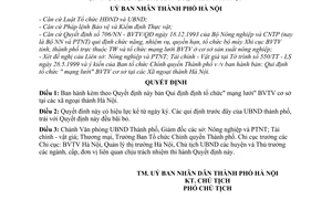 Quyết định 55/1999/QĐ-UB  bản qui định tổ chức mạng lưới bảo vệ thực vật tại các xã ngoại thành Hà Nội