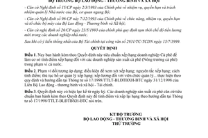 Quyết định 821/1999/QĐ/BLĐTBXH tiêu chuẩn xếp hạng doanh nghiệp Cà phê