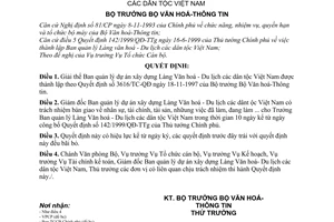 Quyết định 44/1999/QĐ-BVHTT giải thể Ban quản lý dự án xây dựng Làng Văn hoá - Du lịch  dân tộc Việt Nam