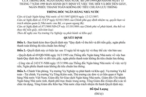 Quyết định 249/1999/QĐ-NHNN6 Quy định thu hồi đổi tiền giấy, ngân phiếu thanh toán không đủ tiêu chuẩn lưu thông