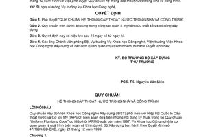 Quyết định 47/1999/QĐ-BXD quy chuẩn hệ thống cấp thoát nước trong nhà công trình