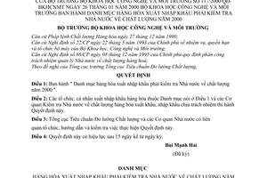 Quyết định 117/2000/QĐ-BKHCNMT danh mục hàng hoá xuất nhập khẩu phải kiểm tra Nhà nước về chất lượng năm 2000