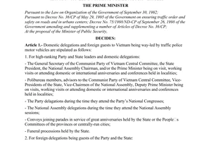 Decision No. 14/2000/QD-TTg of January 27, 2000, stipulating domestic delegations and foreign guests visiting Vietnam way-led by traffic police motor vehicles