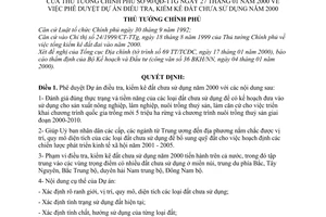 Quyết định 90/2000/QĐ-TTg  phê duyệt dự án điều tra, kiểm kê đất chưa sử dụng năm 2000