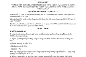 Nghị quyết 06/NQ-HĐND 2000 mức tiền đống thay một ngày công nghĩa vụ lao động công ích Hà Nam