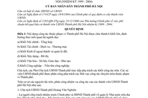 Quyết định 07/2000/QĐ-UB phân công công tác của thành viên Ủy ban nhân dân Thành phố Hà Nội(Nhiệm kỳ 1999 - 2004)