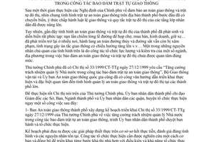 Chỉ thị 03/2000/CT-UB-ĐT triển khai 33/1999/CT-TTg tăng cường trách nhiệm quản nhà nước công tác bảo đảm trật tự giao thông