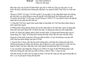 Công văn 126/QLD xuất khẩu thuốc theo đường phi mậu dịch