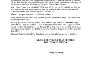 Công văn 359TCT/NV5 việc áp dụng thuế giá trị gia tăng nhà thầu nước ngoài