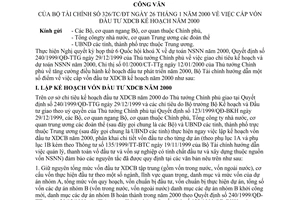 Công văn 326-TC/TCT cấp vốn đầu tư XDCB kế hoạch năm 2000