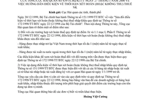 Công văn 439/TCHQ-KTTT HĐ điều kiện thời hạn xét hoàn (hoặc không thu thuế) thuế NK