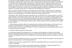 Official Dispatch No. 34/CV-NHNN1 of January 07, 2000,
On lending without security to public employees and collecting payment from salaries, allowances and other regular incomes.