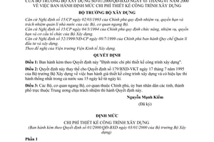 Quyết định 01/2000/QĐ-BXD định mức chi phí thiết kế công trình xây dựng
