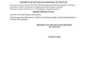 Order No.02/L-CTN of the State President, promulgating the Law on Vietnam Peoples Army Officers
