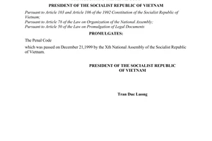 Order No.01/L-CTN of the State President, promulgating the Penal Code