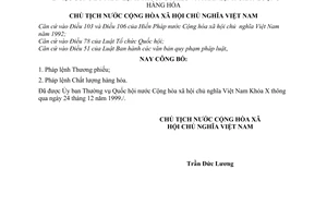 Lệnh công bố Pháp lệnh Thương phiếu và Pháp lệnh Chất lượng hàng hóa 04/L-CTN