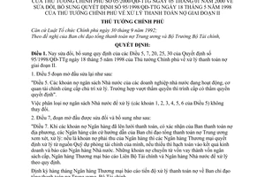 Quyết định 05/2000/QĐ-TTg xử lý thanh toán nợ  sửa đổi Quyết định 95/1998/QĐ-TTg