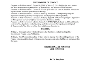 Decision No. 02/2000/QD-BTC of January 6, 2000, promulgating the regulation on sub-lending of the government’s foreign loan/aid capital