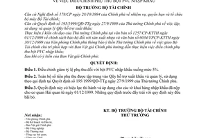 Quyết định 03/2000/QĐ-BTC điều chỉnh giảm tỷ lệ phụ thu  bột PVC nhập khẩu
