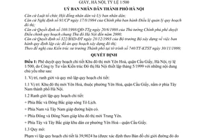 Quyết định 02/2000/QĐ-UB phê duyệt Qui hoạch chi tiết Khu đô thị mới Yên Hoà quận Cầu Giấy, Hà Nội, tỷ lệ 1/500