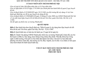 Quyết định 3/2000/QĐ-UB Điều lệ Quản lý Xây dựng theo quy hoạch chi tiết Khu đô thị mới Yên Hoà quận Cầu Giấy - Hà Nội, tỷ lệ 1/500