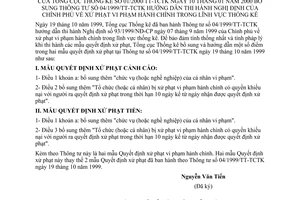 Thông tư 01/2000/TT-TCTK xử phạt vi phạm hành chính trong lĩnh vực thống kê để bổ sung Thông tư 09/1999/TT-TCT