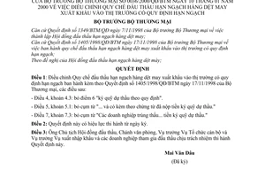 Quyết định 36/2000/QĐ-BTM  điều chỉnh quy chế đấu thầu hạn ngạch hàng dệt may xuất khẩu vào thị trường có quy định hạn ngạch