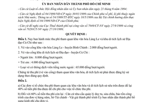 Quyết định 226/QĐ-UB-TM năm 2000 thu phí tham quan khu di tích lịch sử