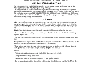 Quyết định 0057/2000/QĐ-BTM tổ chức đấu thầu hạn ngạch hàng dệt may xuất khẩu vào thị trường EU năm 2000