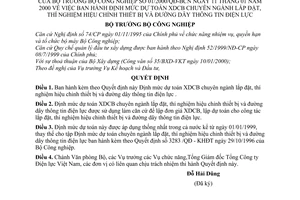 Quyết định 01/2000/QĐ-BCN định mức dự toán XDCB chuyên ngành lắp đặt, thí nghiệm hiệu chỉnh thiết bị và đường dây thông tin điện lực