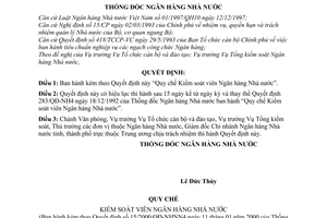 Quyết định 15/2000/QĐ-NHNN4  quy chế Kiểm soát viên Ngân hàng Nhà nước