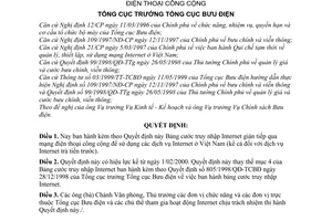 Quyết định 56/2000/QĐ-TCBĐ  bảng cước truy nhập Internet gián tiếp qua mạng điện thoại công cộng