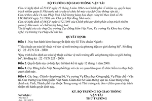 Quyết định 54/2000/QĐ-BGTVT Tiêu chuẩn Ngành, 22 -TCN 224 - 2000, 22 -TCN 225 - 2000