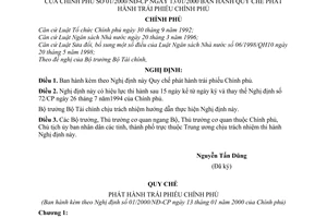 Nghị định 01/2000/NĐ-CP Quy chế phát hành trái phiếu Chính phủ