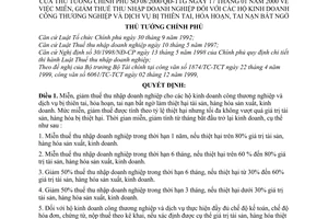 Quyết định 08/2000/QĐ-TTg miễn, giảm thuế thu nhập doanh nghiệp hộ kinh doanh công thương nghiệp, dịch vụ bị thiên tai,hoả hoạn, tai nạn bất ngờ