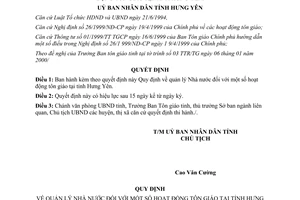 Quyết định 02/2000/QĐ-UB Quy định quản lý Nhà nước đối với hoạt động tôn giáo