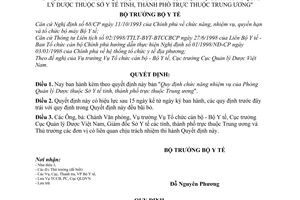 Quyết định 100/2000/QĐ-BYT chức năng nhiệm vụ  Phòng Quản lý Dược thuộc Sở Y tế tỉnh, thành phố thuộc trung ương