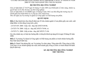 Quyết định 02/2000/QĐ-BCN tiêu chuẩn ngành 24 TCN 69- 2000, 24 TCN 70- 2000 ,24 TCN 71- 2000