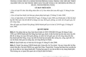 Quyết định 06/2000/QĐ-UB cho phép thực hiện 4503/1998/QĐ-UB đền bù thiệt hại giải toả nâng cấp Đà Nẵng