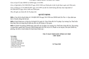 Quyết định 02/2000/QĐ-UB bãi bỏ Quyết định 1194/QĐ.UBT.94  lệ phí chứng thư hộ tịch Cần Thơ