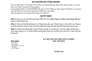 Quyết định 04/2000/QĐ-BCN  giao kế hoạch năm 2000 cho cácTổng Công ty, Công ty trực thuộc Bộ