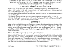 Quyết định 02/2000/QĐ-UB-VX quy chế tiếp nhận, nuôi dưỡng,giáo dục, chữa bệnh đối tượng tự nguyện, gia đình gởi vào TT xã hội,cơ sở chữa bệnh