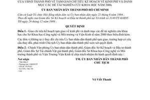 Quyết định 04/2000/QĐ-UB-TH tạm giao chỉ tiêu kế hoạch kinh phí danh mục đề tài nghiên cứu khoa học 2000