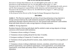 Decision No. 39/2000/QD-NHNN7 of January 24, 2000, on the regime of foreign currencies savings